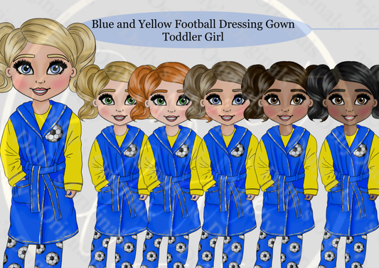 DESIGN A DOLLY - Blue And Yellow Football Dressing Gown Toddler Girl