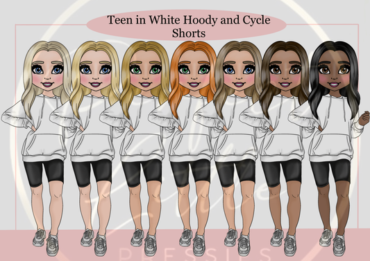 DESIGN A DOLLY - Teen Girl White Hoodie Cycle Shorts