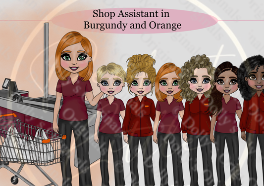 DESIGN A DOLLY - Shop Assistant Burgundy Orange