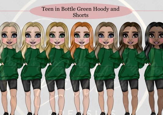 DESIGN A DOLLY - Teen Girl Bottle Green Hoodie Shorts