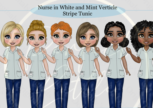 DESIGN A DOLLY - Nurse White Mint Stripe Tunic