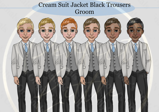 DESIGN A DOLLY - Cream Suit Jacket Black Trousers Groom