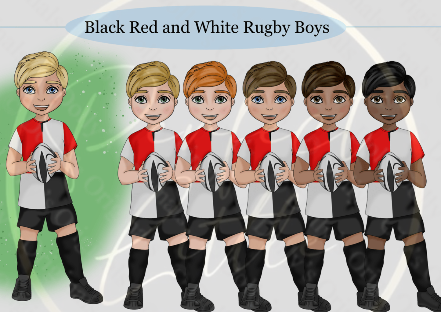 DESIGN A DOLLY - Black Red White Rugby Boys