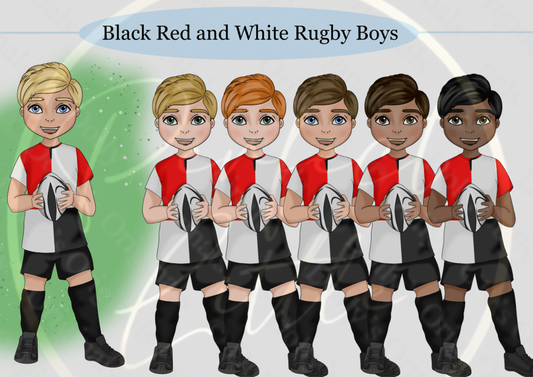 DESIGN A DOLLY - Black Red White Rugby Boys