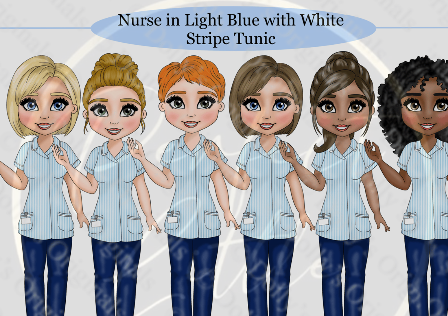 DESIGN A DOLLY - Nurse Light Blue White Stripe Tunic