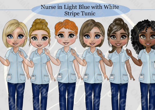 DESIGN A DOLLY - Nurse Light Blue White Stripe Tunic