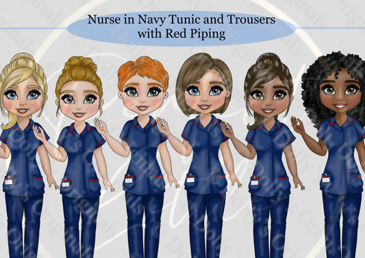 DESIGN A DOLLY - Nurse In Navy Tunic And Trousers Red Piping