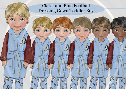 DESIGN A DOLLY - Claret And Blue Football Dressing Gown Toddler Boy