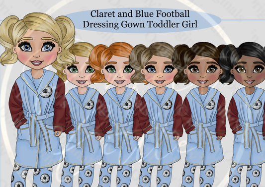 DESIGN A DOLLY - Claret And Blue Football Dressing Gown Toddler Girl
