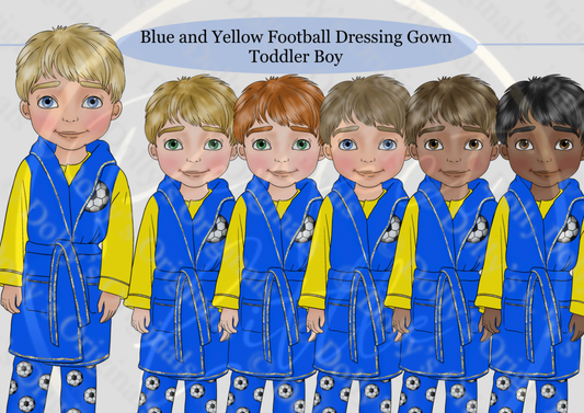 DESIGN A DOLLY - Blue And Yellow Football Dressing Gown Toddler Boy