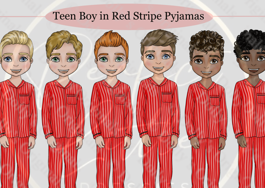 DESIGN A DOLLY - Teen Boy Red Stripe Pyjamas