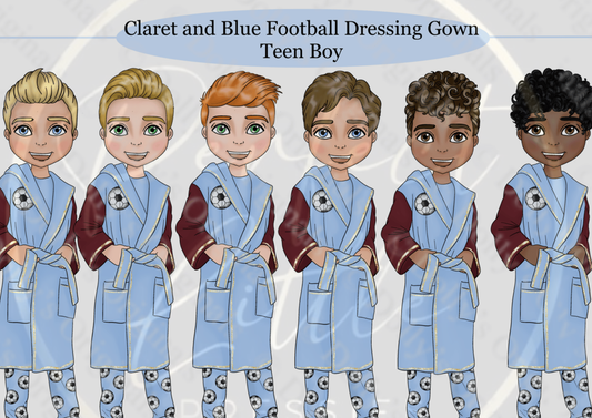 DESIGN A DOLLY - Claret Blue Football Dressing Gown Teen Boy