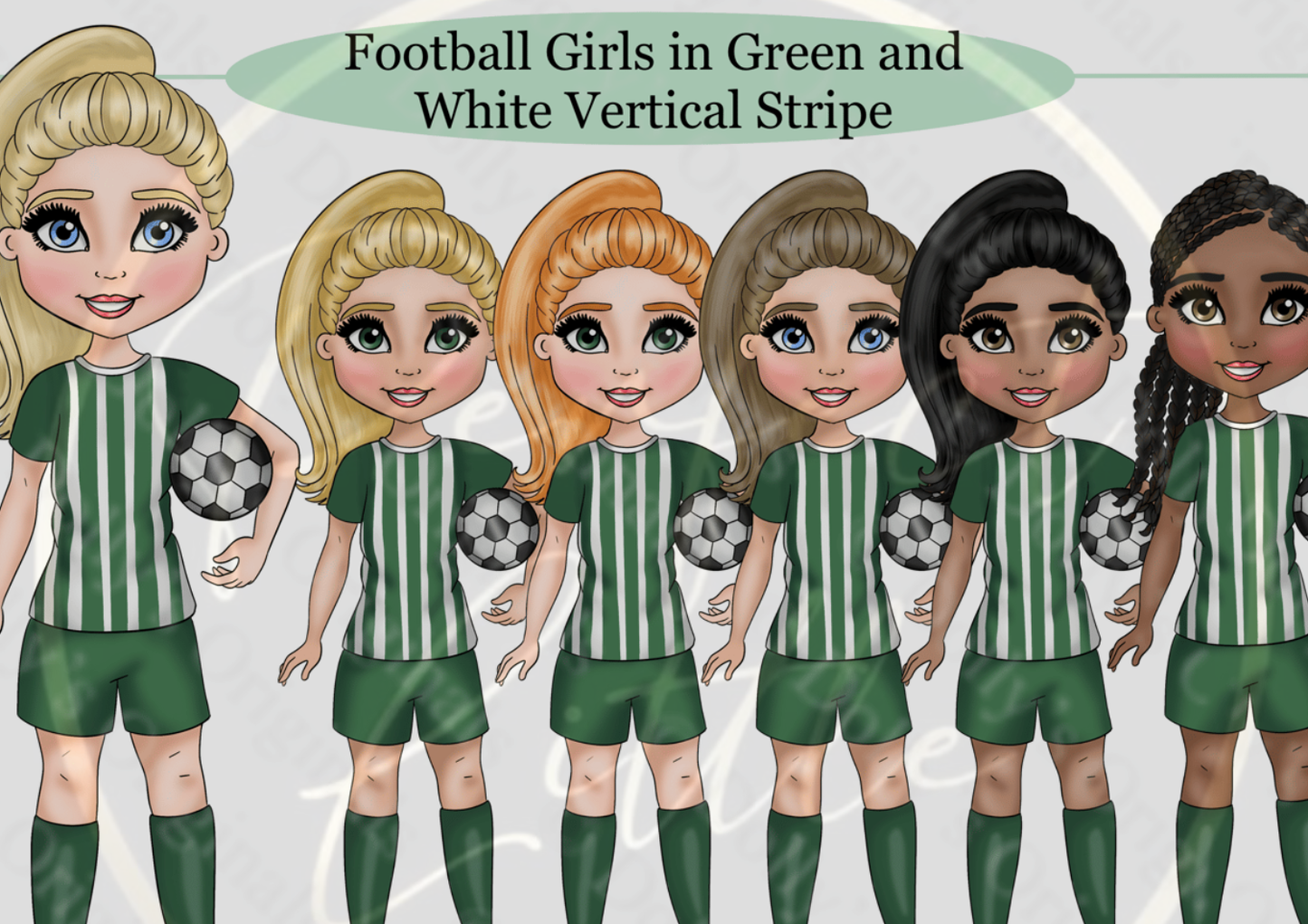 DESIGN A DOLLY - Football Girls Green And White Vertical Stripe