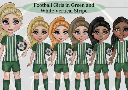DESIGN A DOLLY - Football Girls Green And White Vertical Stripe