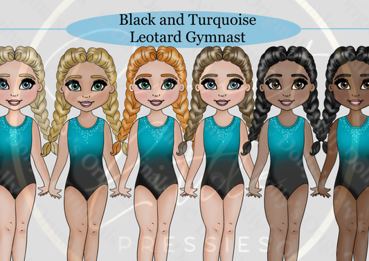 DESIGN A DOLLY - Black And Turquoise Leotard Gymnast