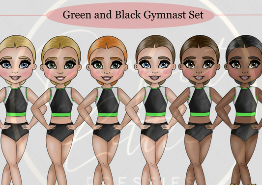 DESIGN A DOLLY - Green And Black Gymnast Set