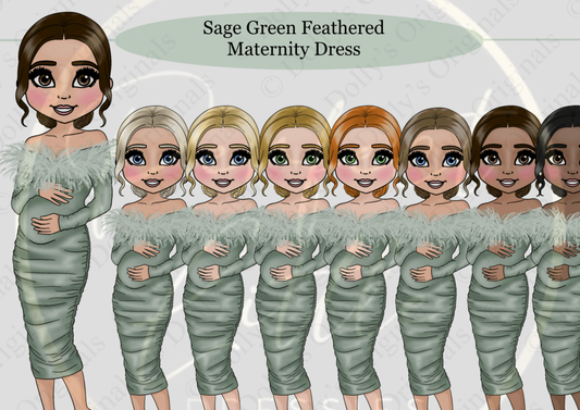 DESIGN A DOLLY - Sage Green Feathered Maternity Dress