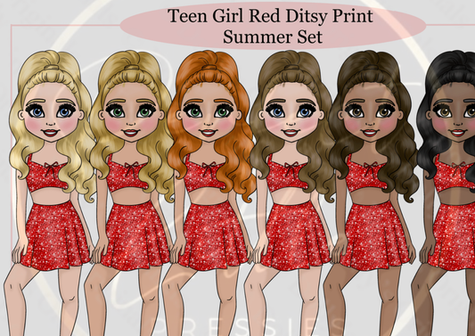 DESIGN A DOLLY - Teen Girl Red Ditsy Print Summer Set