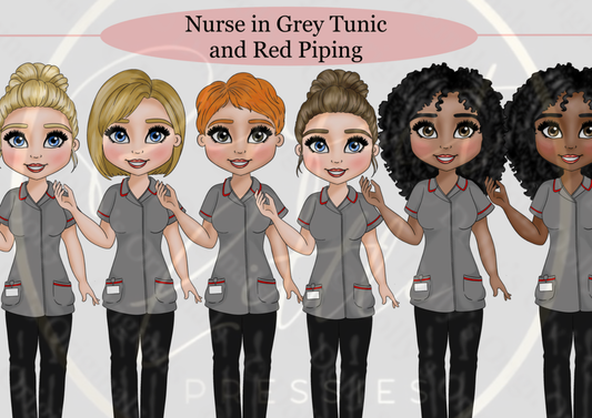 DESIGN A DOLLY - Nurse In Grey Tunic Red Piping