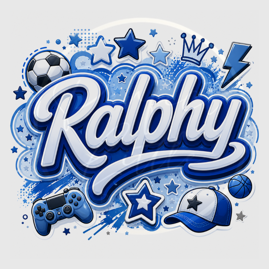 CUSTOM ADHESIVE DECAL - Blue Cartoon Boy Name