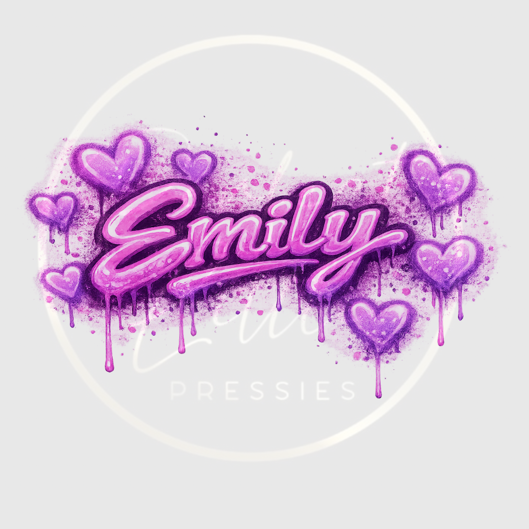 CUSTOM ADHESIVE DECAL - Pink/Purple Graffiti Hearts Name
