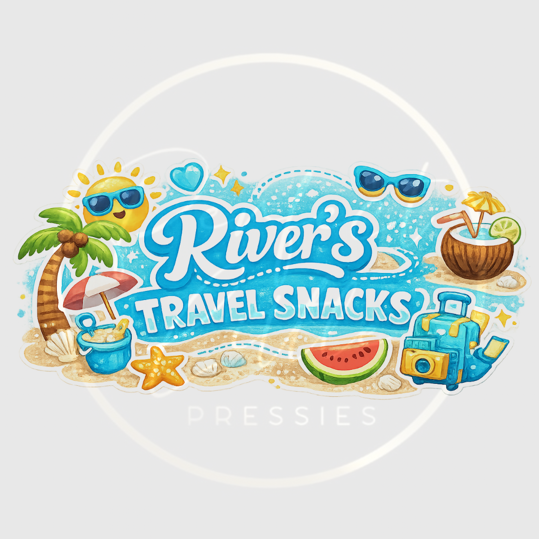 CUSTOM ADHESIVE DECAL - Beach Theme Travel Snacks