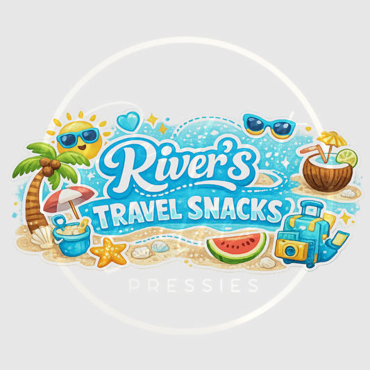 CUSTOM ADHESIVE DECAL - Beach Theme Travel Snacks