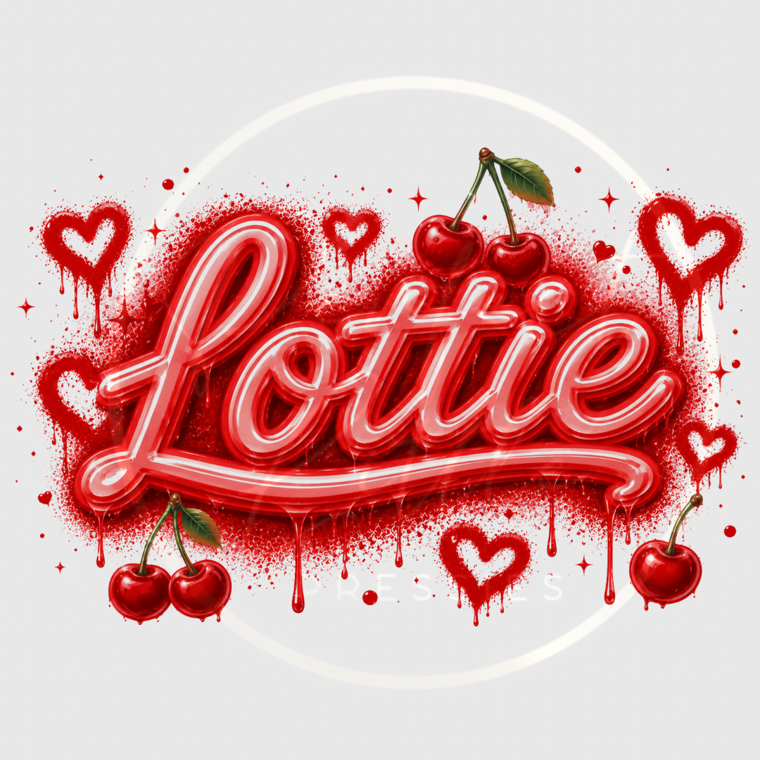 CUSTOM ADHESIVE DECAL - Red Neon Cherry Graffiti Name