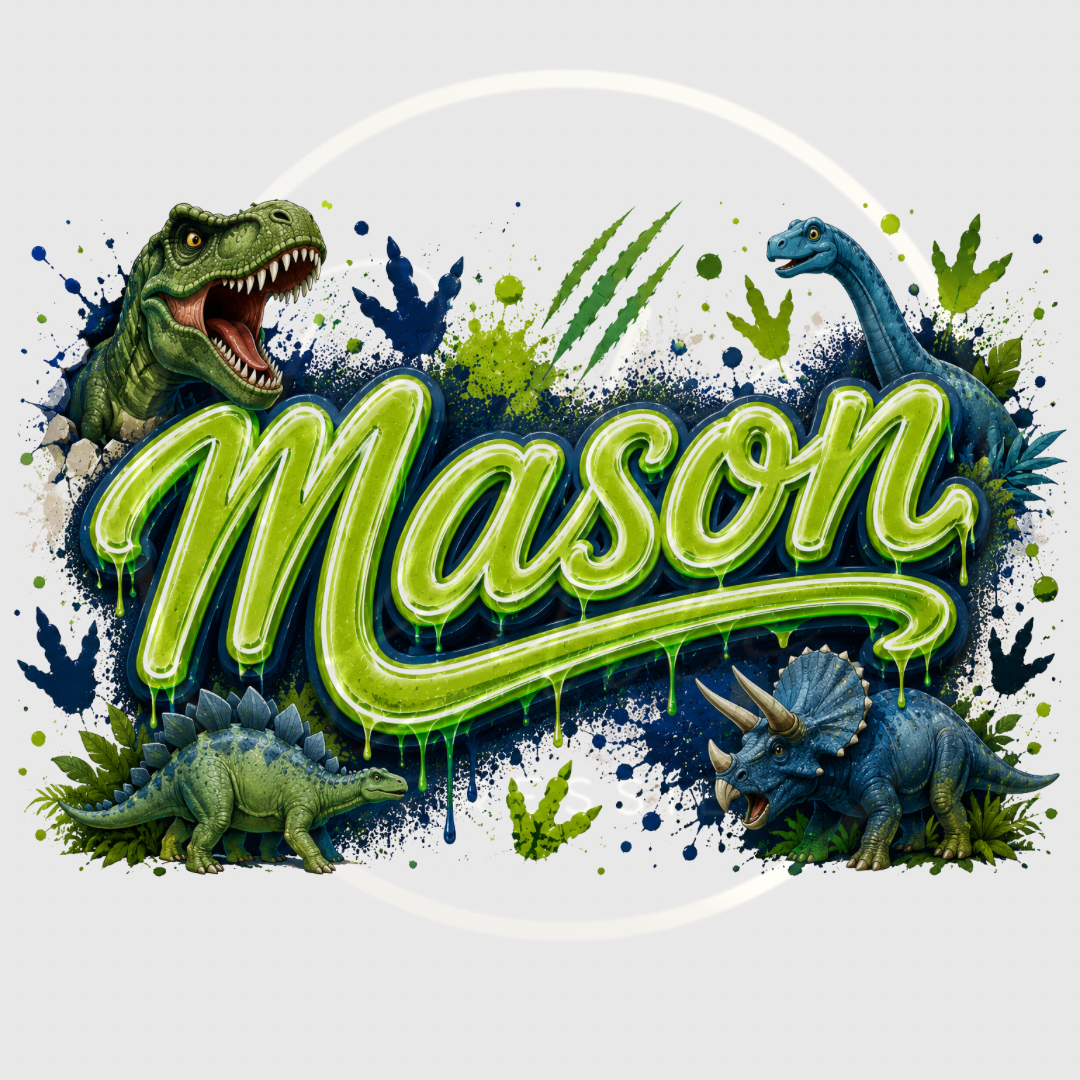 CUSTOM ADHESIVE DECAL - Green Dinosaur Graffiti Name