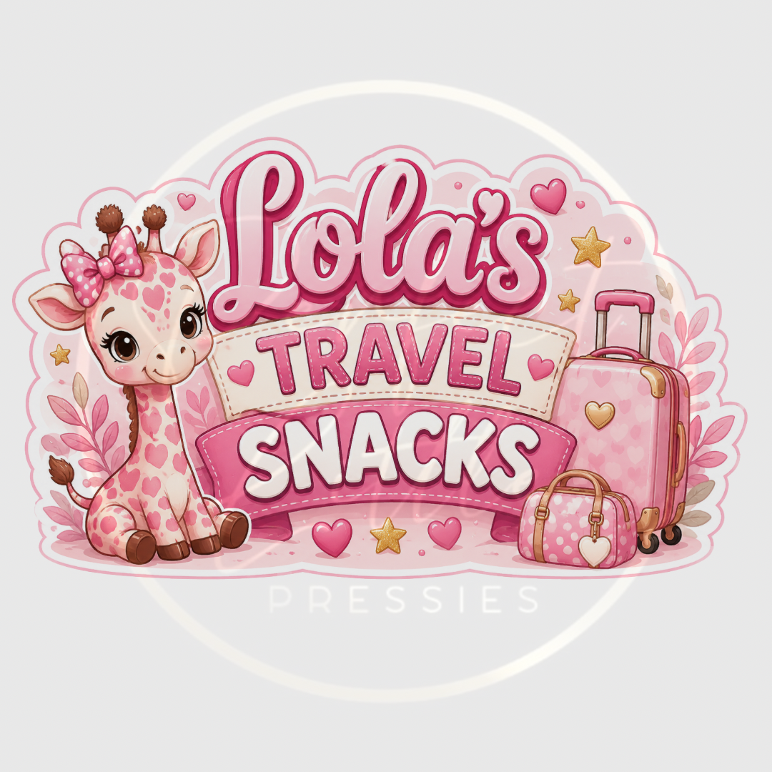 CUSTOM ADHESIVE DECAL - Pink Giraffe Travel Snacks