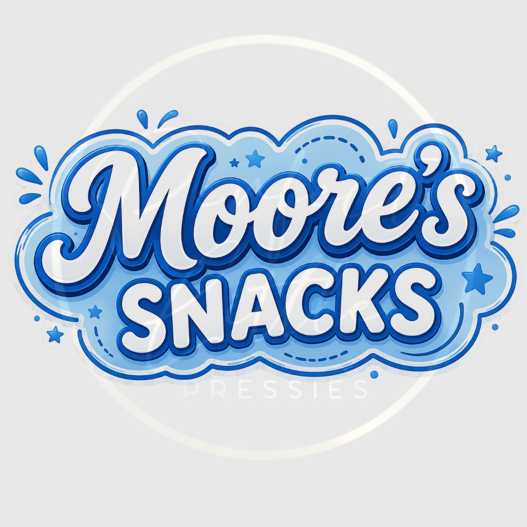 CUSTOM ADHESIVE DECAL - Blue Cartoon Name Snacks