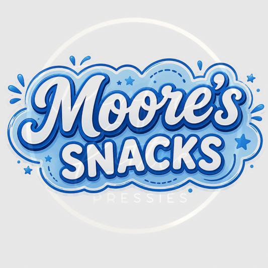CUSTOM ADHESIVE DECAL - Blue Cartoon Name Snacks