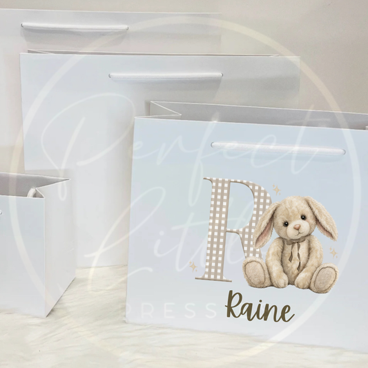 Paper Gift Bag - Beige Gingham Bunny Initial
