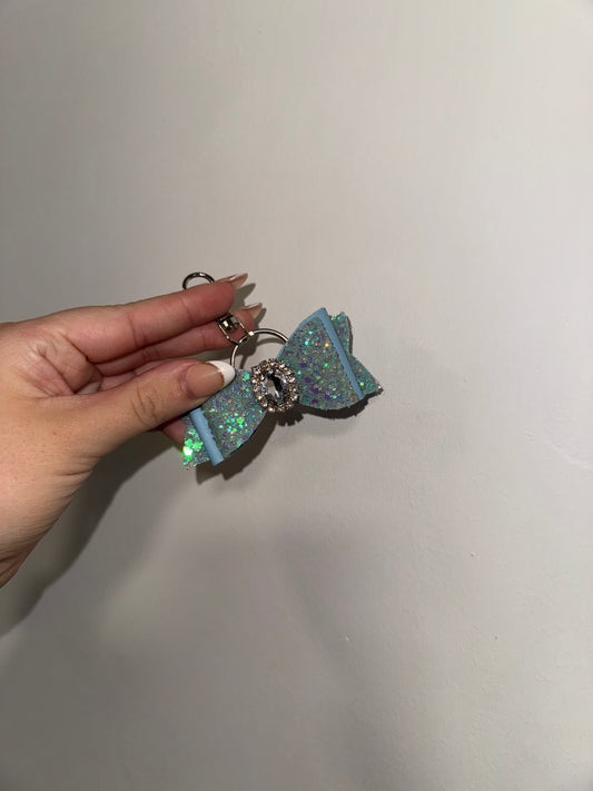 Bow Keyring - Blue Glitter/Silver Diamante