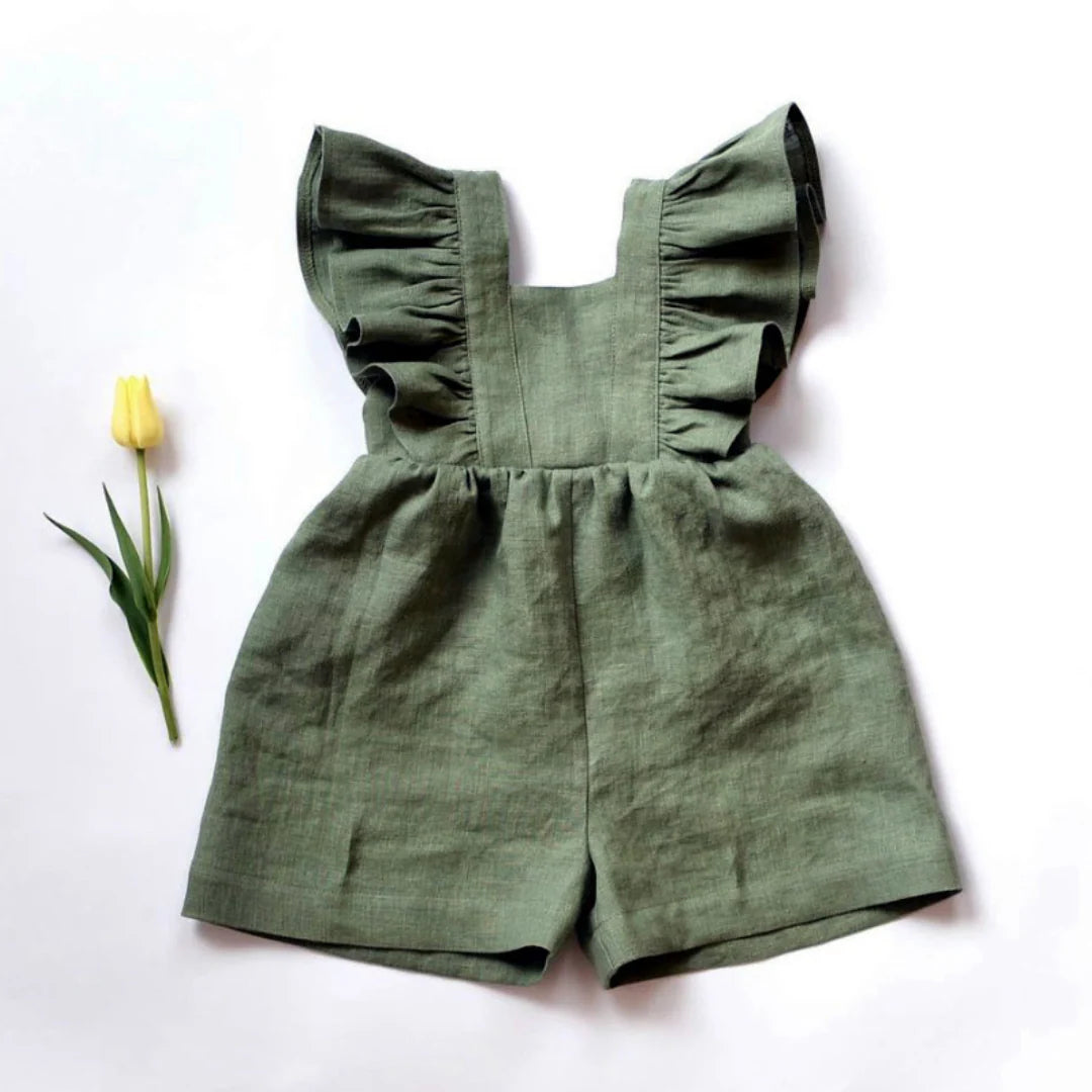 Girls Linen Frill Shoulder Playsuit