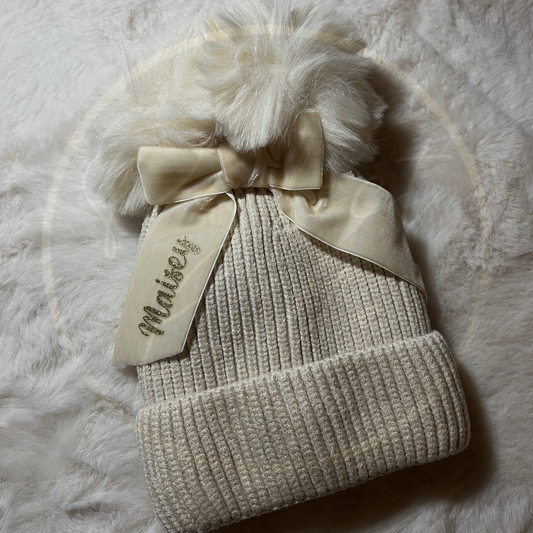 Double Pom Pom Bow Hat