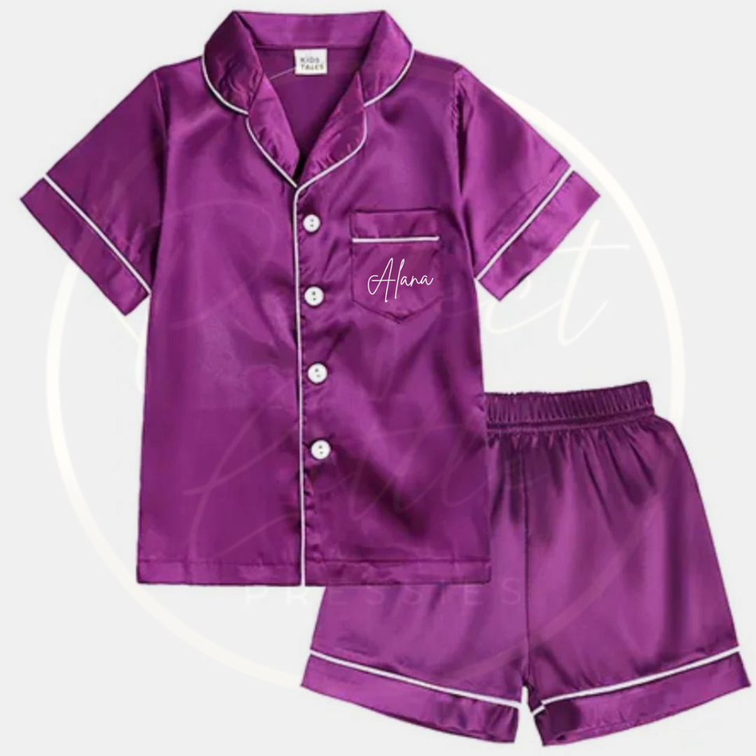 Kids Satin Pyjamas - Short Sleeved
