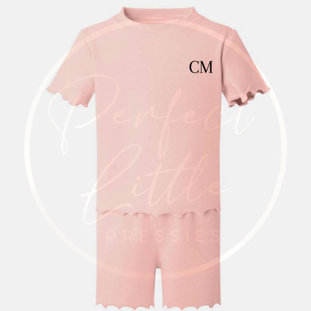 Girls Ribbed/Frill T-Shirt and Short - Two Piece Set