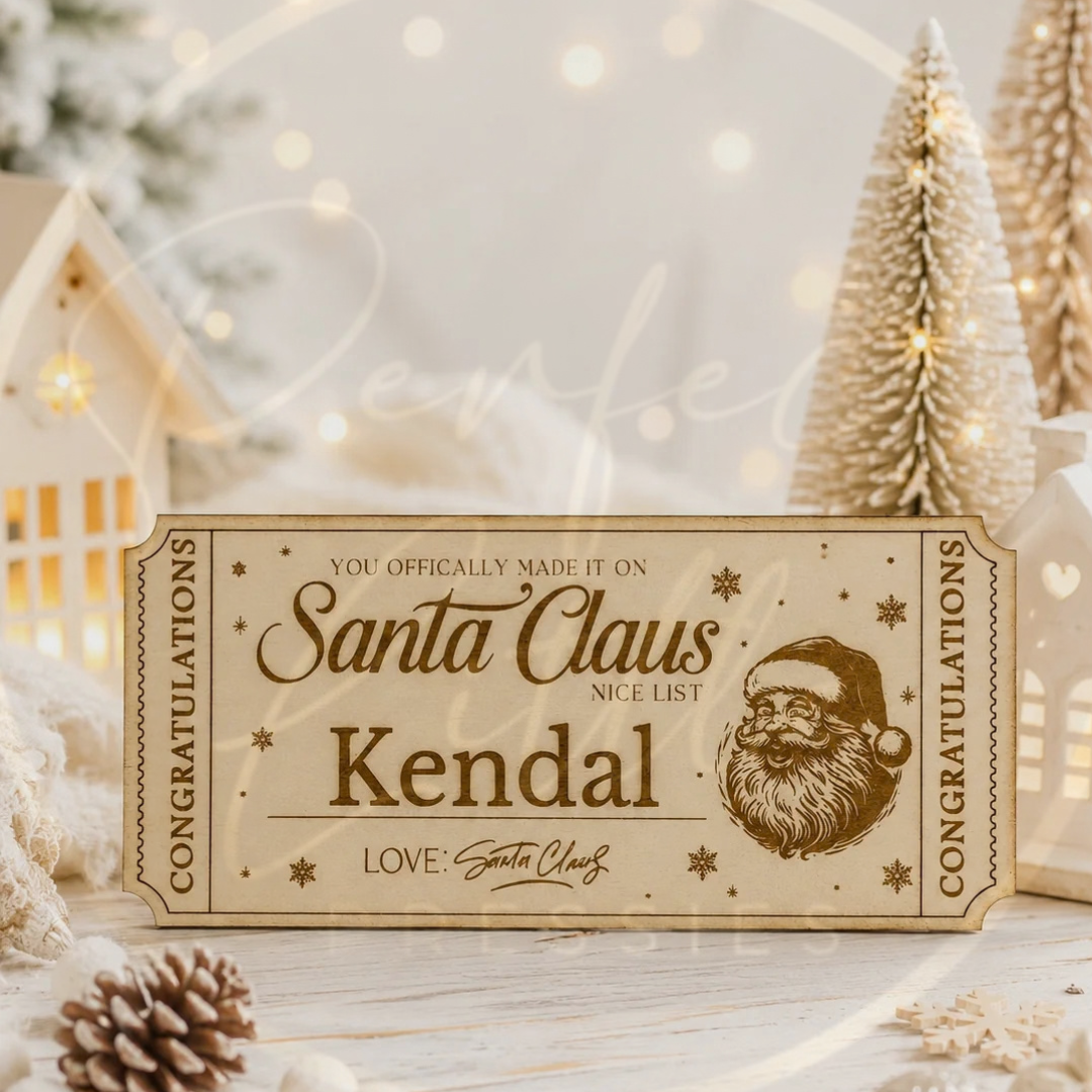 Christmas - Wooden Engraved Ticket Nice List