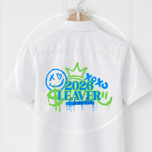 School Leaver Shirt - Blue/Green Graffiti