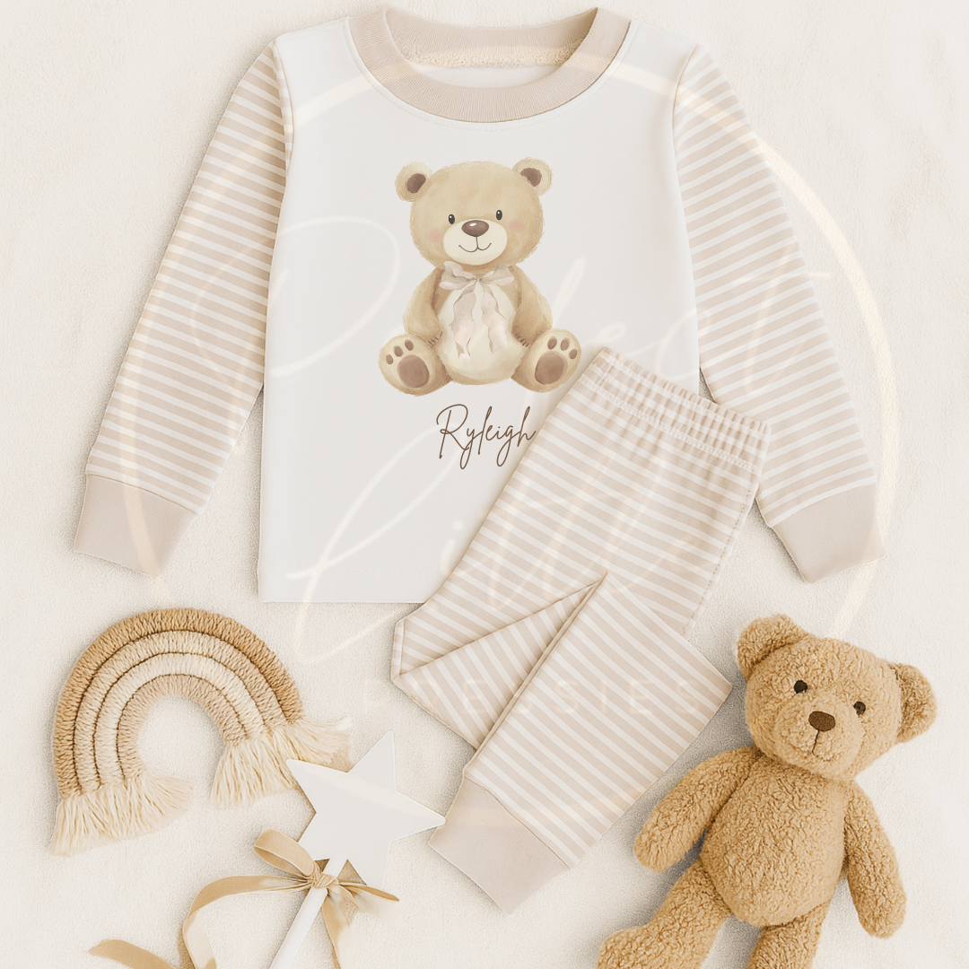 Kids Pyjamas - Soft Nude Bow Bear
