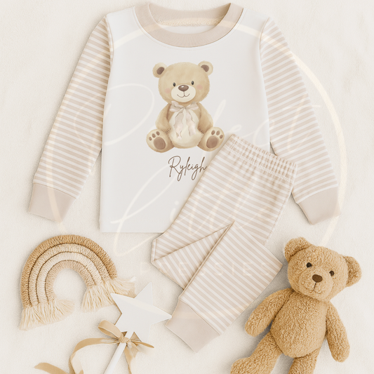 Kids Pyjamas - Soft Nude Bow Bear