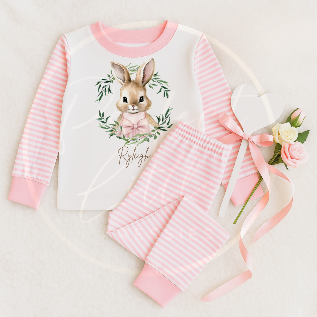 Kids Pyjamas - Pink Easter Bunny Flopsy Wreath