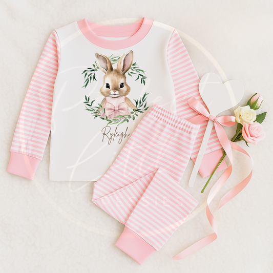 Kids Pyjamas - Pink Easter Bunny Flopsy Wreath