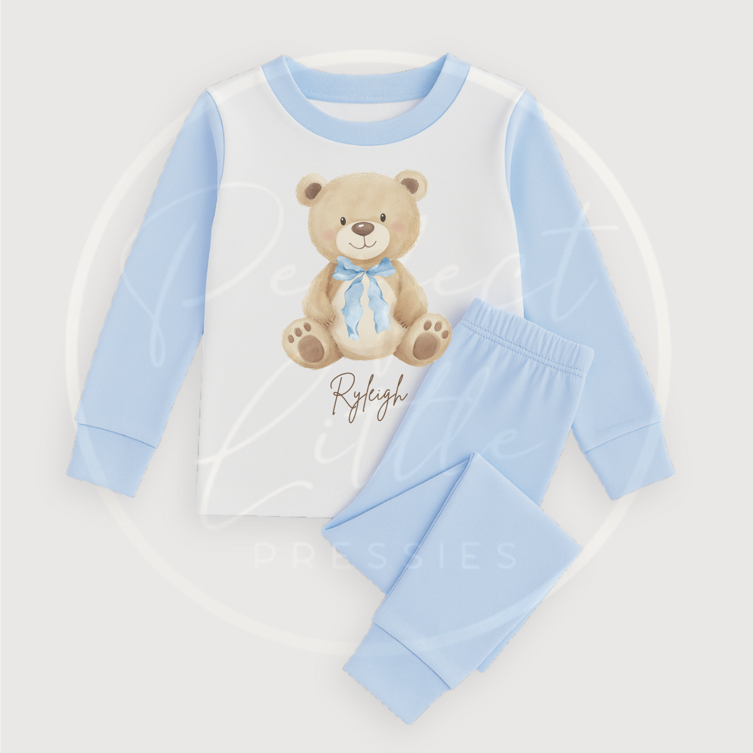 Kids Pyjamas - Soft Bear Blue Bow