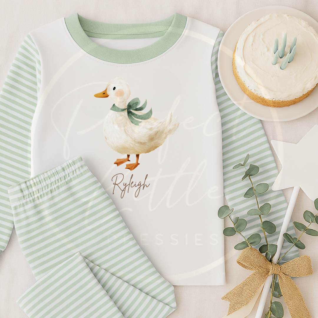 Kids Pyjamas - Soft Duck Sage Bow