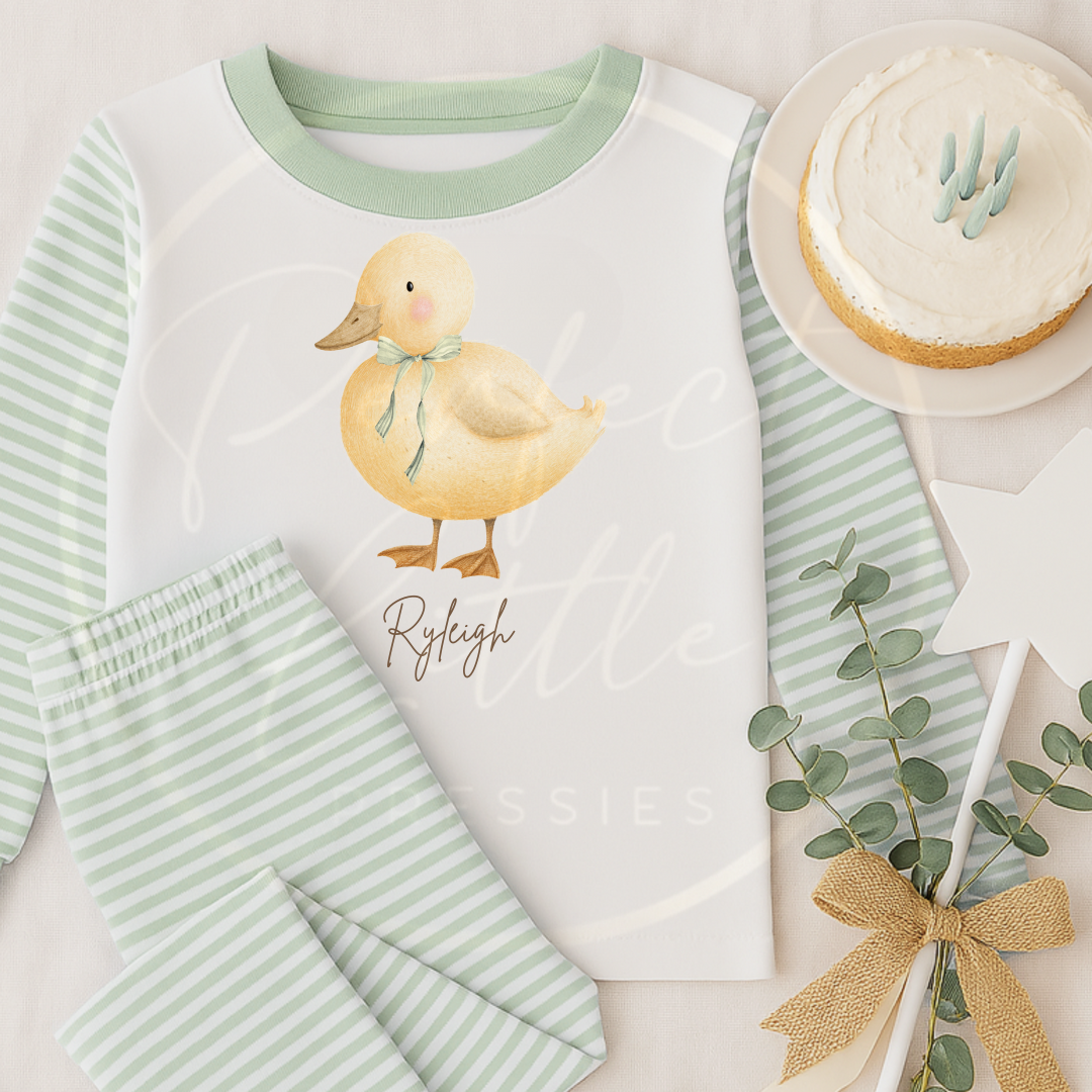 Kids Pyjamas - Soft Chick Sage Bow