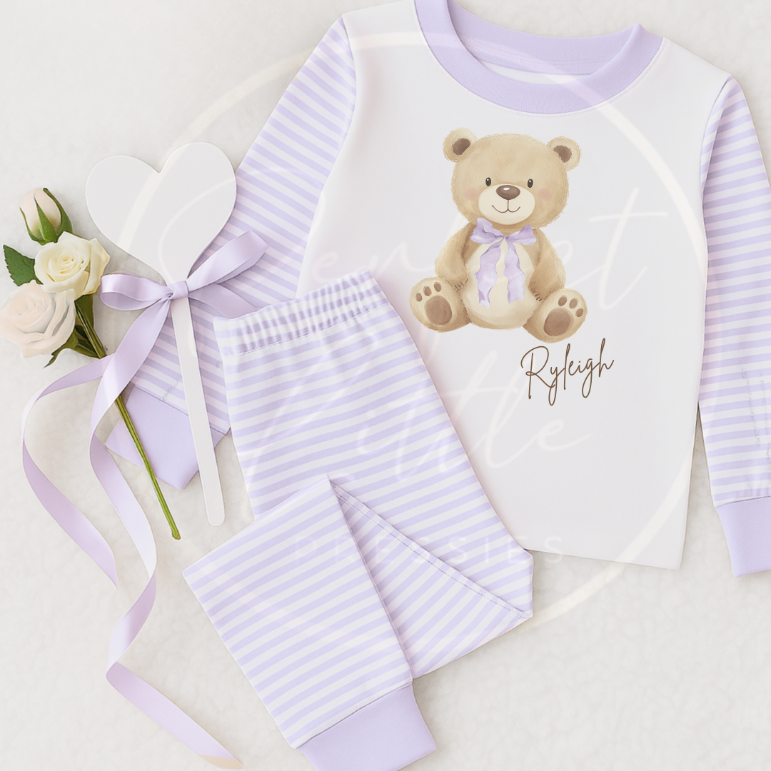 Kids Pyjamas - Soft Bear Lilac Bow
