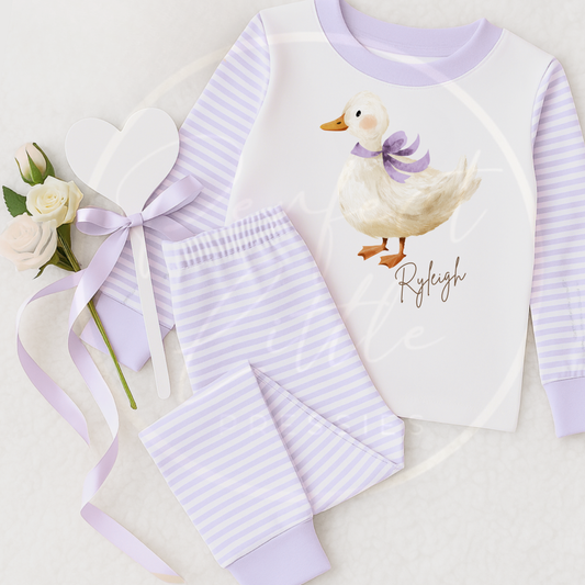 Kids Pyjamas - Soft Duck Lilac Bow
