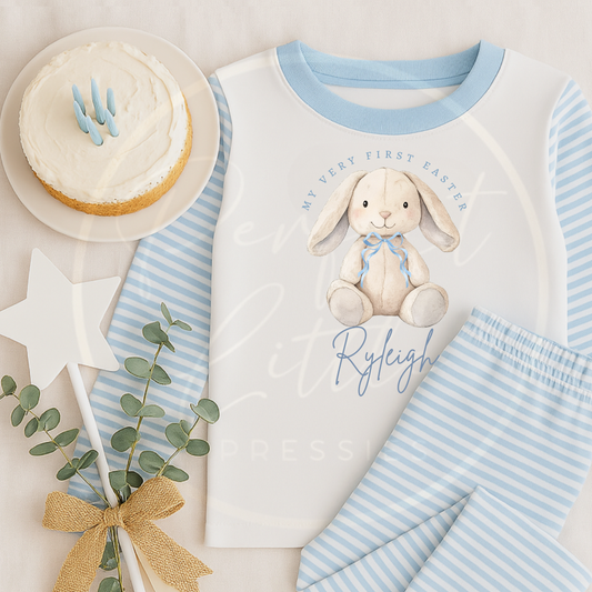 Easter - Very First Easter Soft Bunny Blue Bow Pyjamas